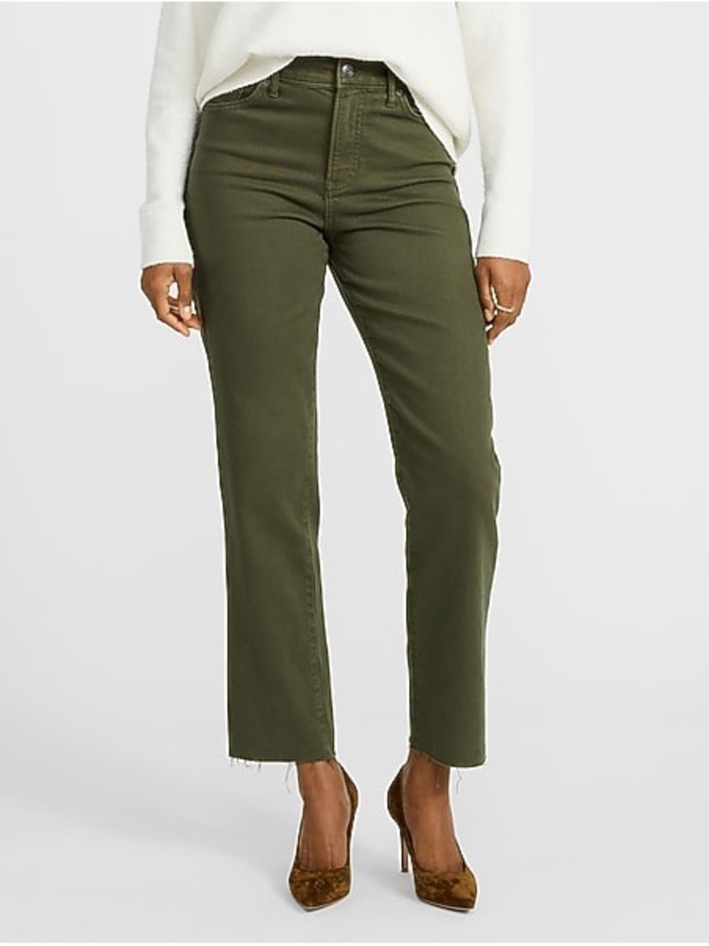 Express High-Rise Straight Leg Women's Jeans in Olive